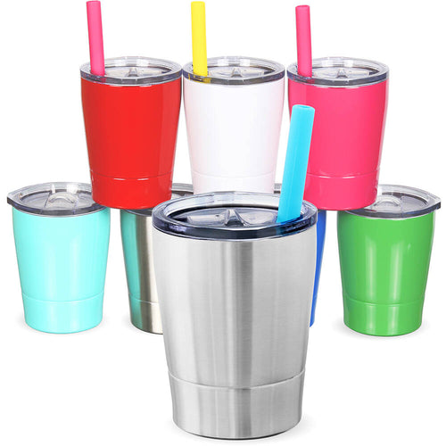 Colorful PoPo Cute Stainless Steel kids cup Straw Cups for Toddlers Mini Insulated  Tumblers with Lids for Smoothie Milk Set of 2 (Teal Mint 8.5 OZ) Teal Mint  8.5 Fluid Ounces