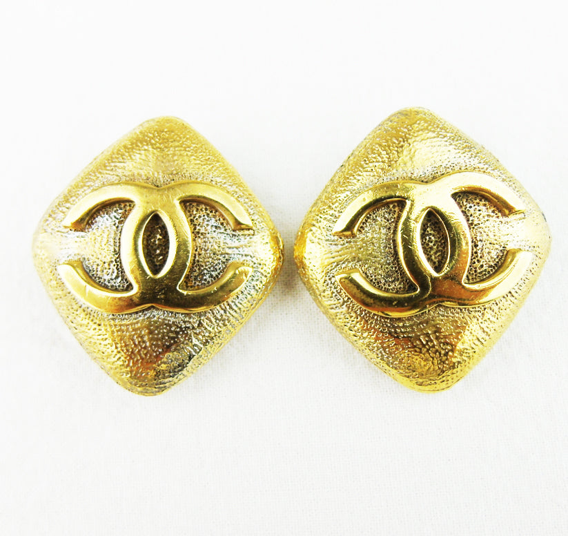 Chanel Classic Gold CC Thin Crystal Large Piercing Earrings - LAR Vintage