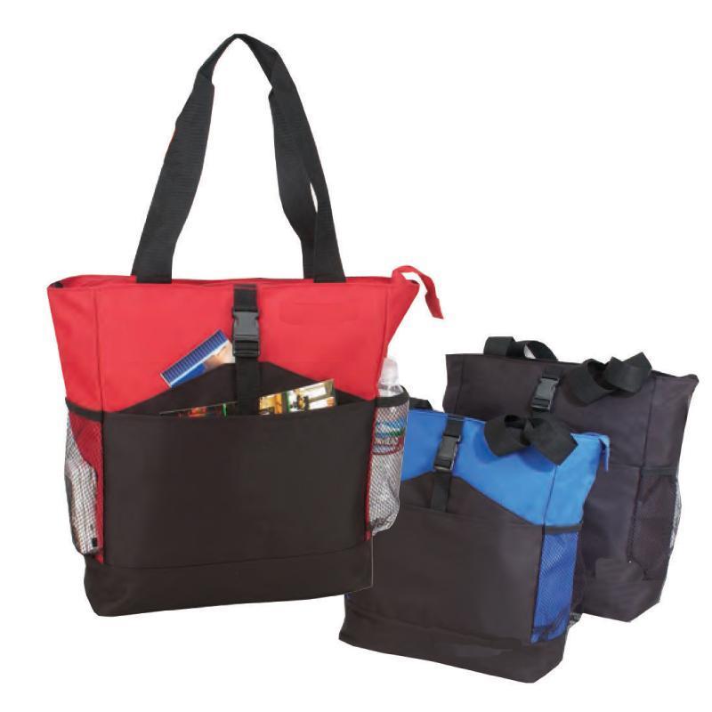 Two Tone Polyester Tote Bags With Long Handles