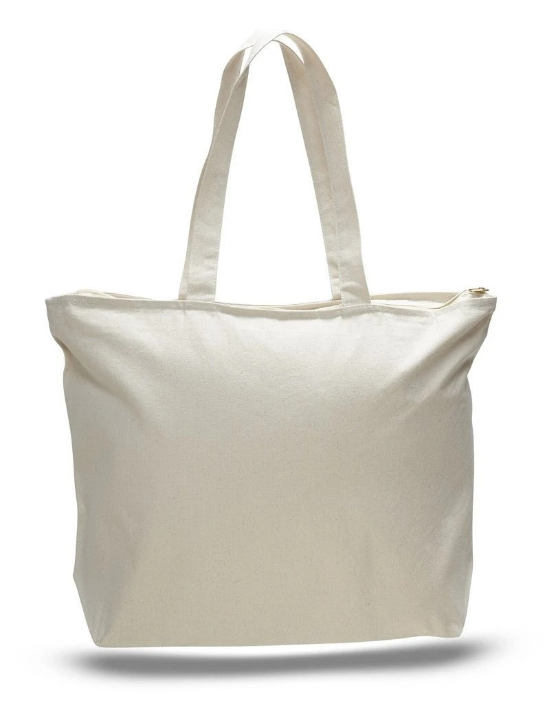Long Handles Heavy Zippered Canvas Tote Bag | BAGANDCANVAS.COM