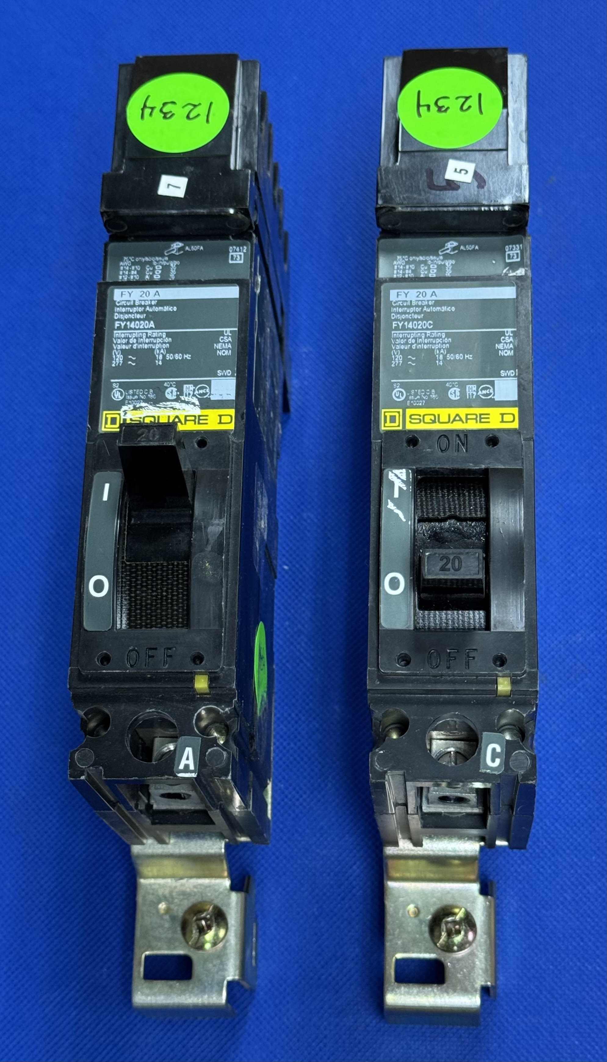 (1) Square D FY14020C Circuit Breaker 1 Pole 20 Amp 277V