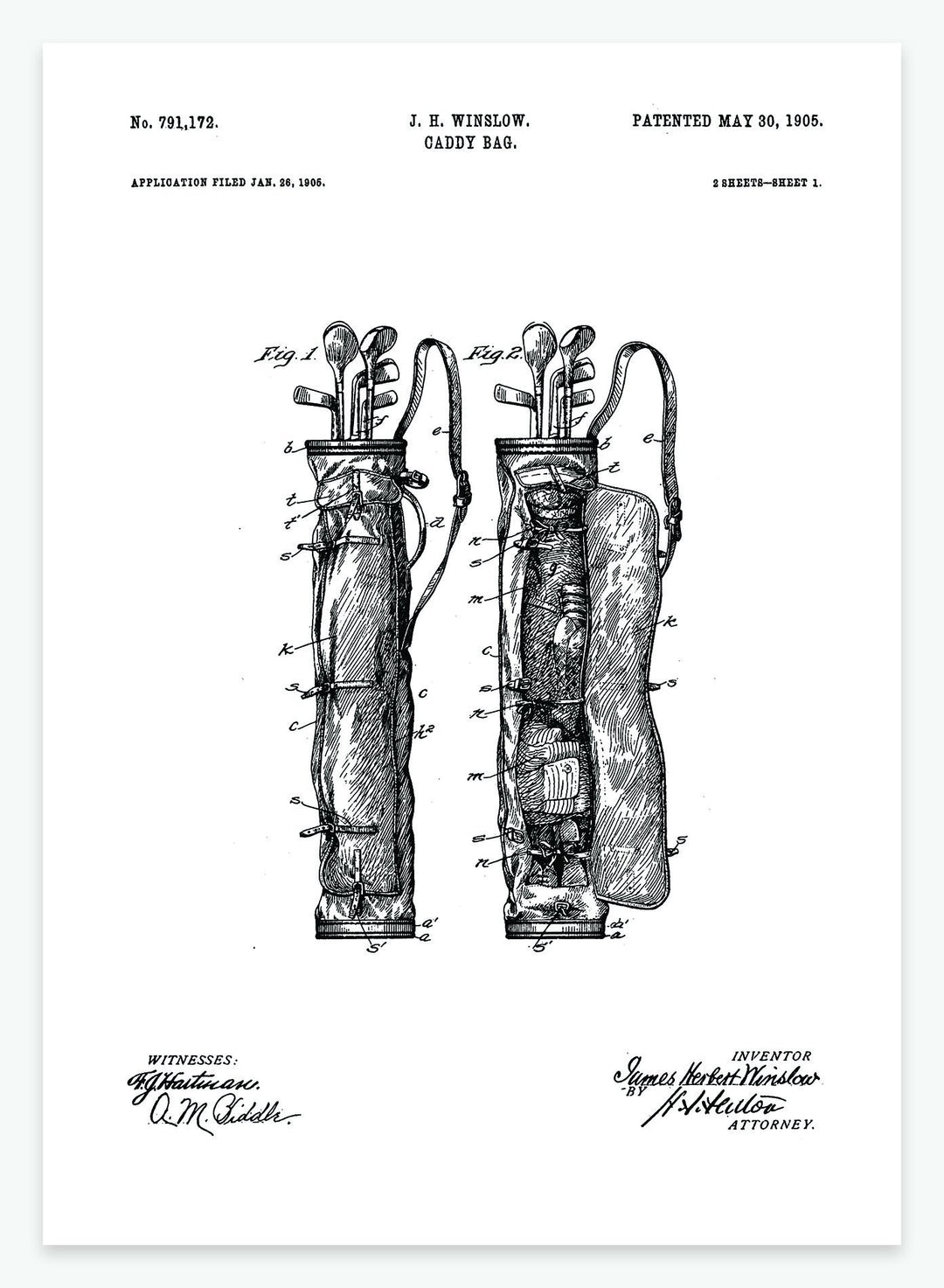 Fed patentplakat af golftaske | Plakat til | decoARTE