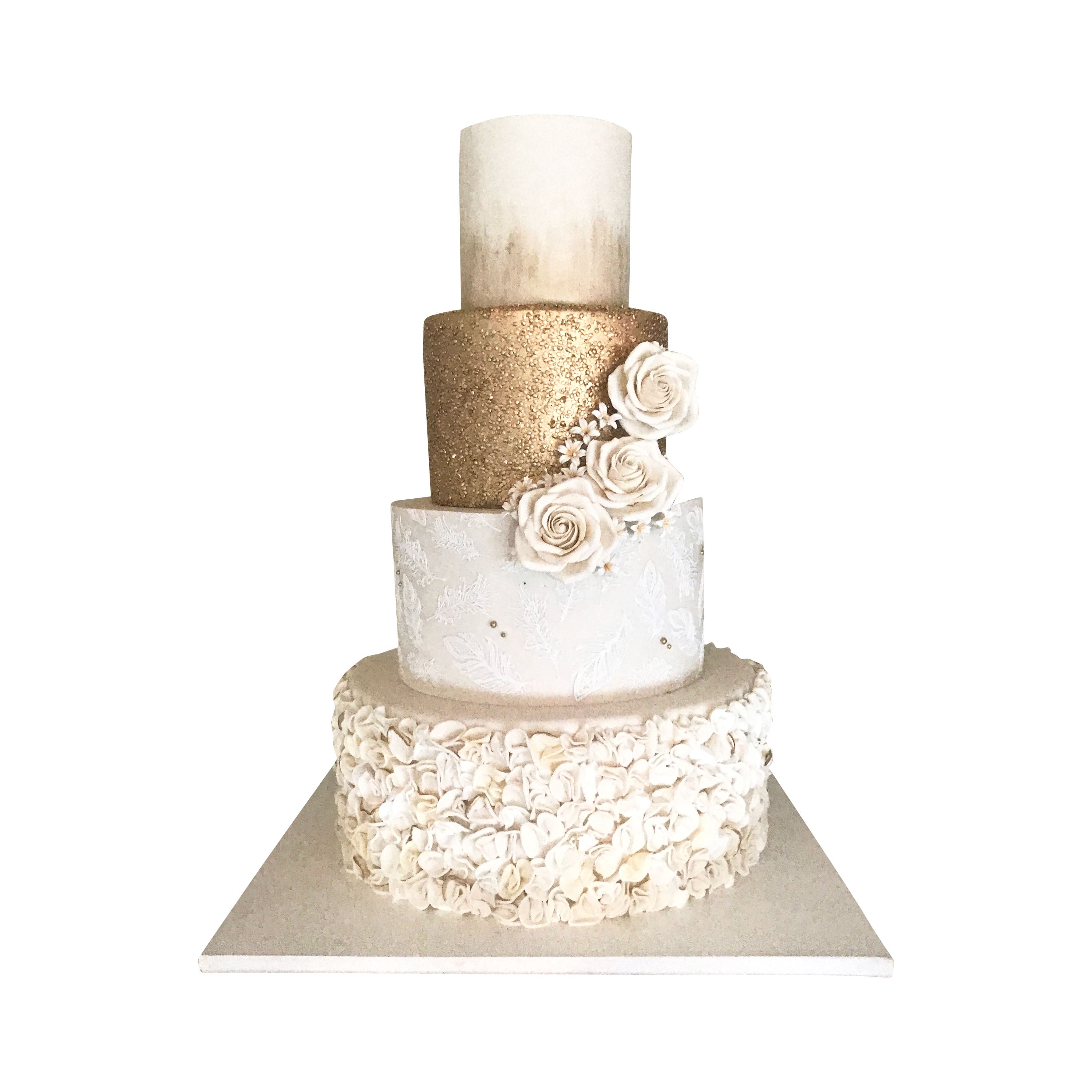 Ivory Gold Wedding Cake - Creme Castle