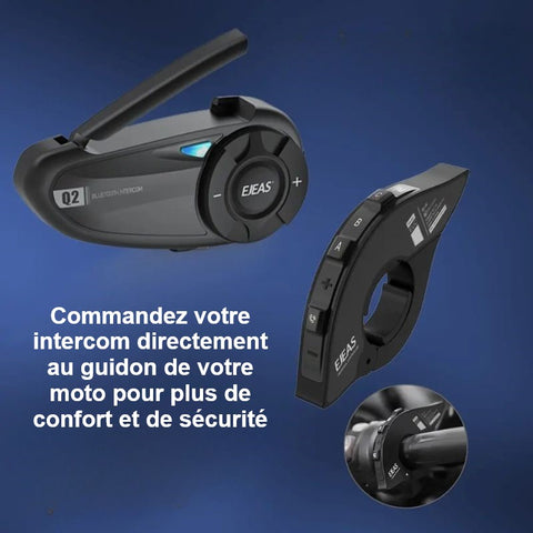 Intercom pour casque de moto Bluetooth 5.1étanche avec commande guidon