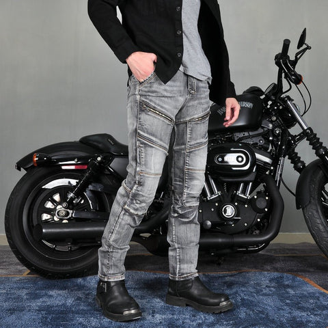 pantalon jean moto gris