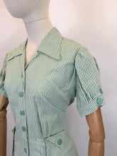 Load image into Gallery viewer, Original 1940’s Green &amp; White Striped Dress - ‘ Joyce the Bright’ Patented Label
