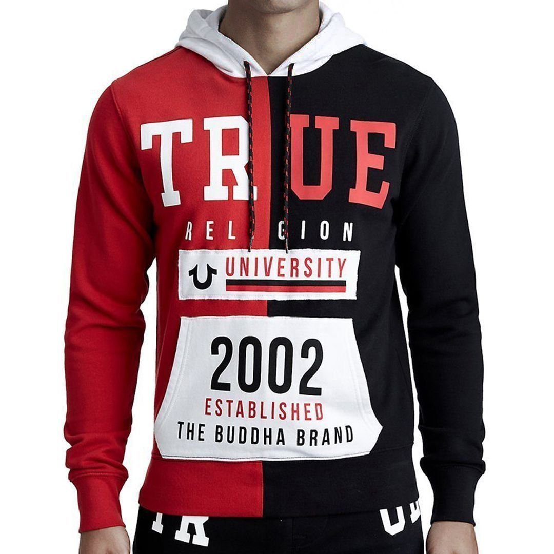 true religion black and red hoodie