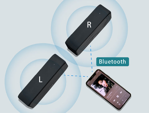 2台のポータブルスピーカー　FunLogy Portableを1台のスマートフォンとTWS接続している