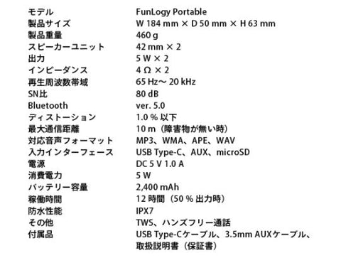FunLogy Portable　スペック表