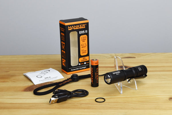 Manker E05 II EDC Rechargeable Flashlight (Black) (2 Versions)