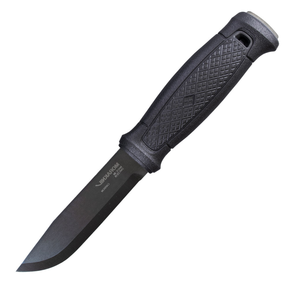 Mora Garberg survival black blade knife features an integrated