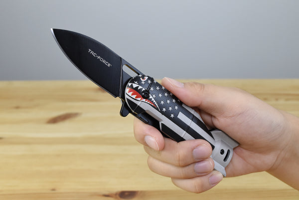 Tac Force 1039 WWII Black Shark Flag Assisted EDC Folding Knife