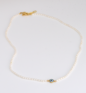 Evil Eye 003 Turkish Charm Freshwater Pearl Necklace