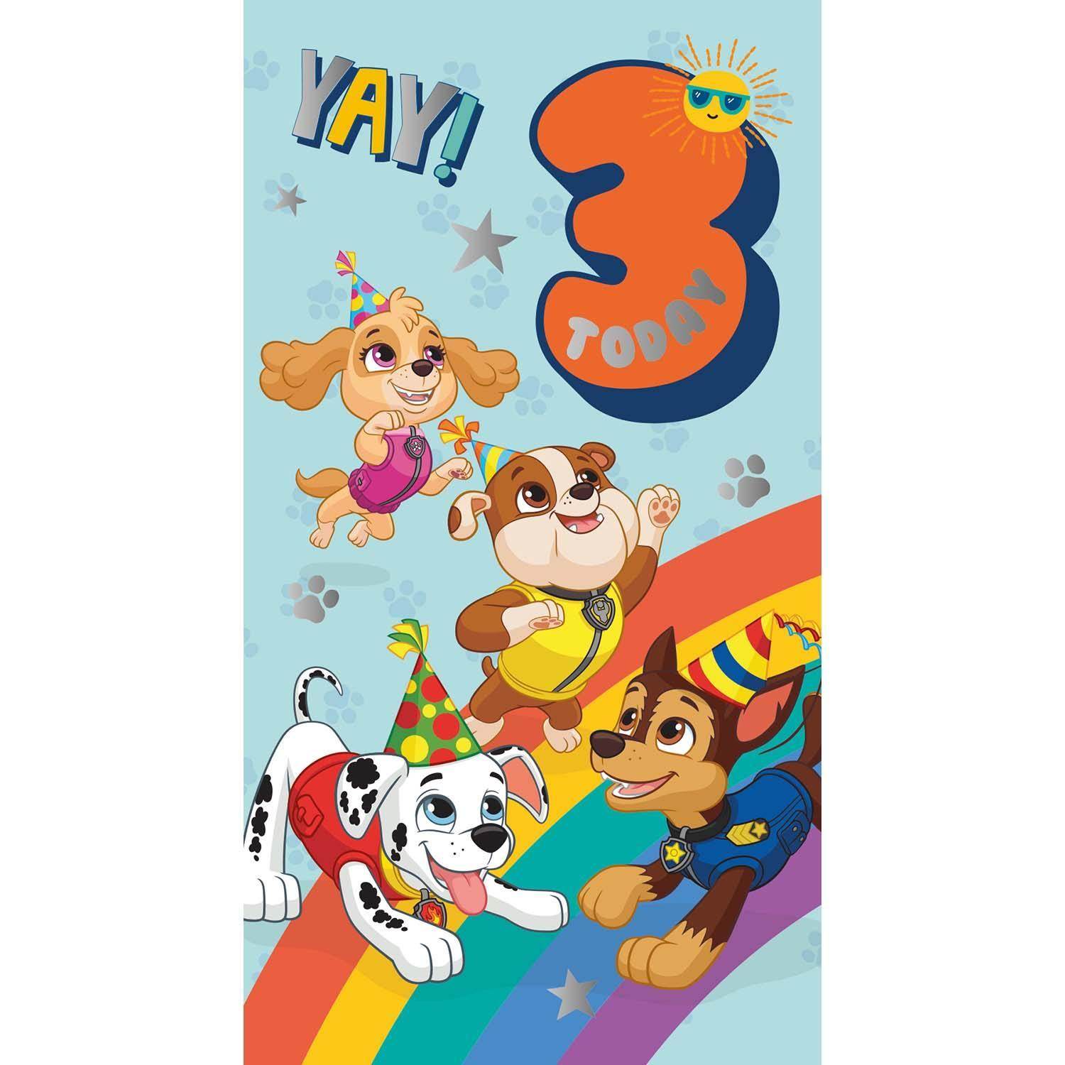 Paw Patrol Birthday Card Age 3, Officially Licensed Product - Danilo