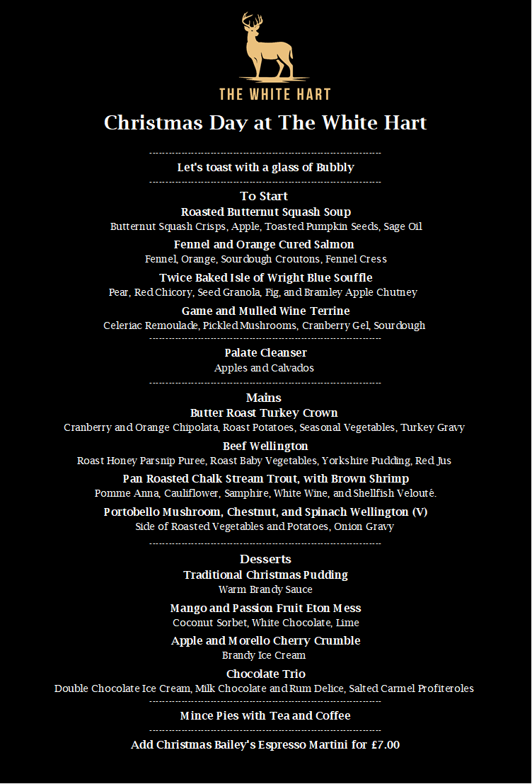 Christmas Day Menu The White Hart