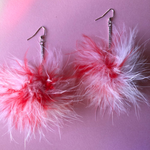 Red fluffy store earrings