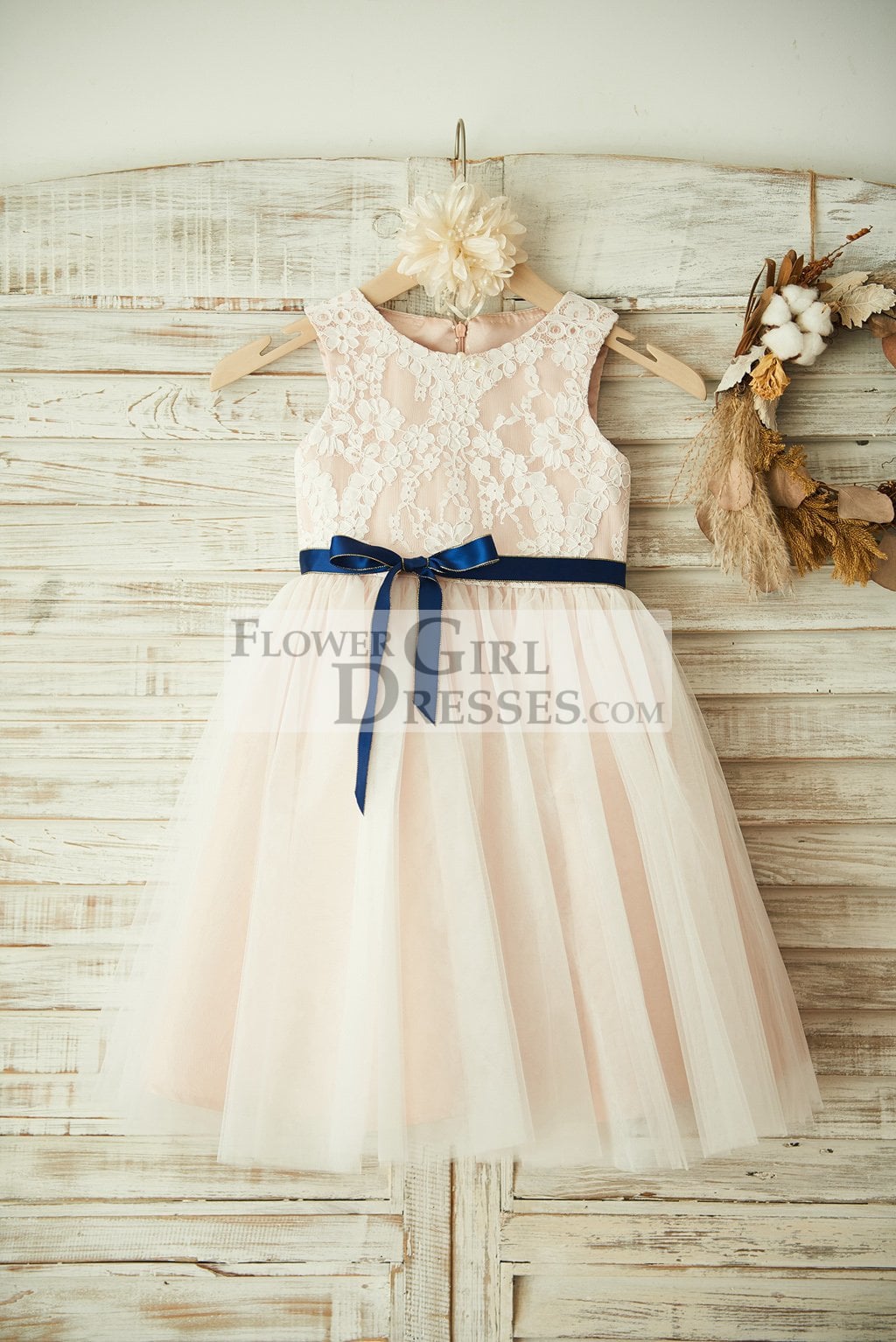 Flower Girl Dress With Navy Sash Cheap Online