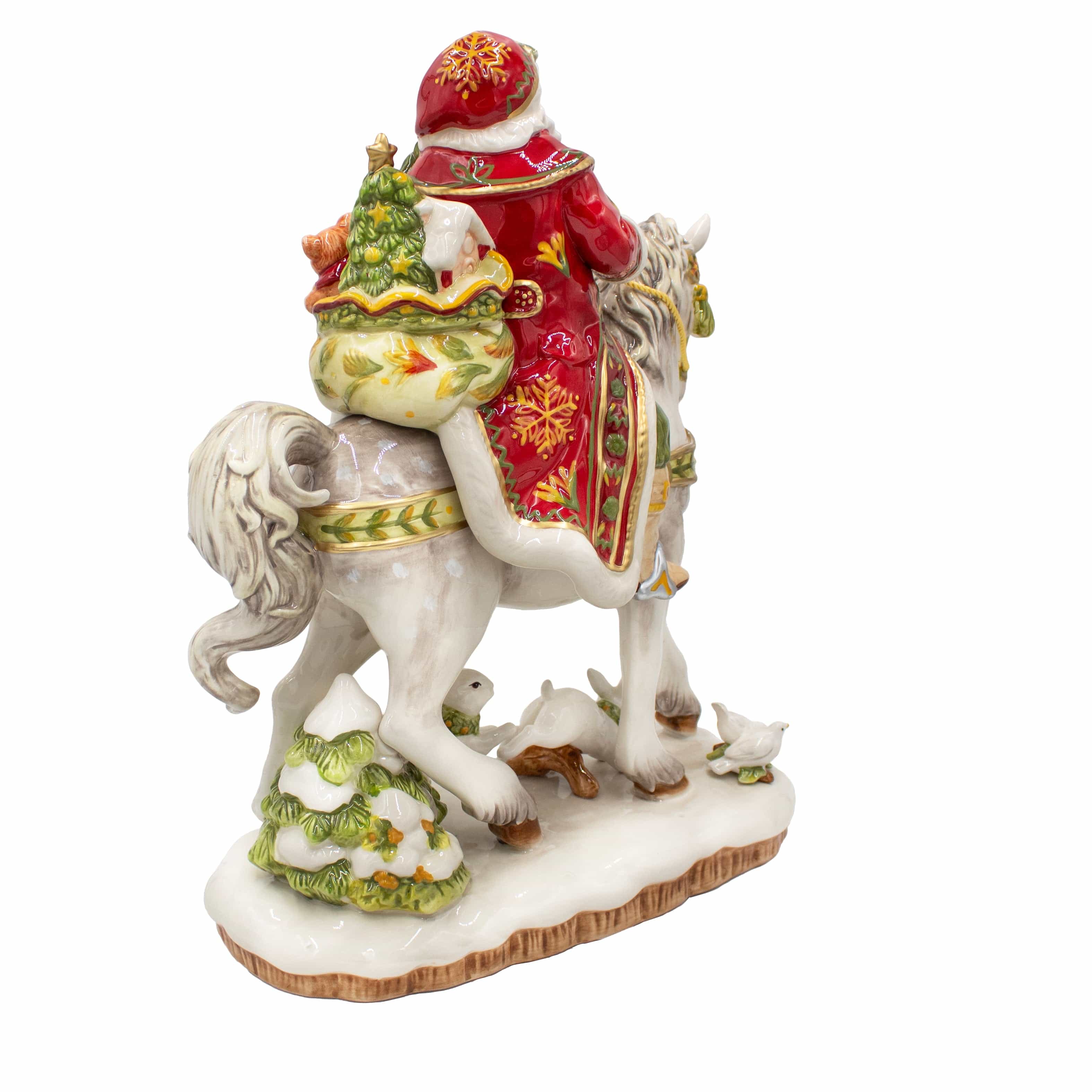 Damask Holiday Santa On Horse Figurine, 16 IN