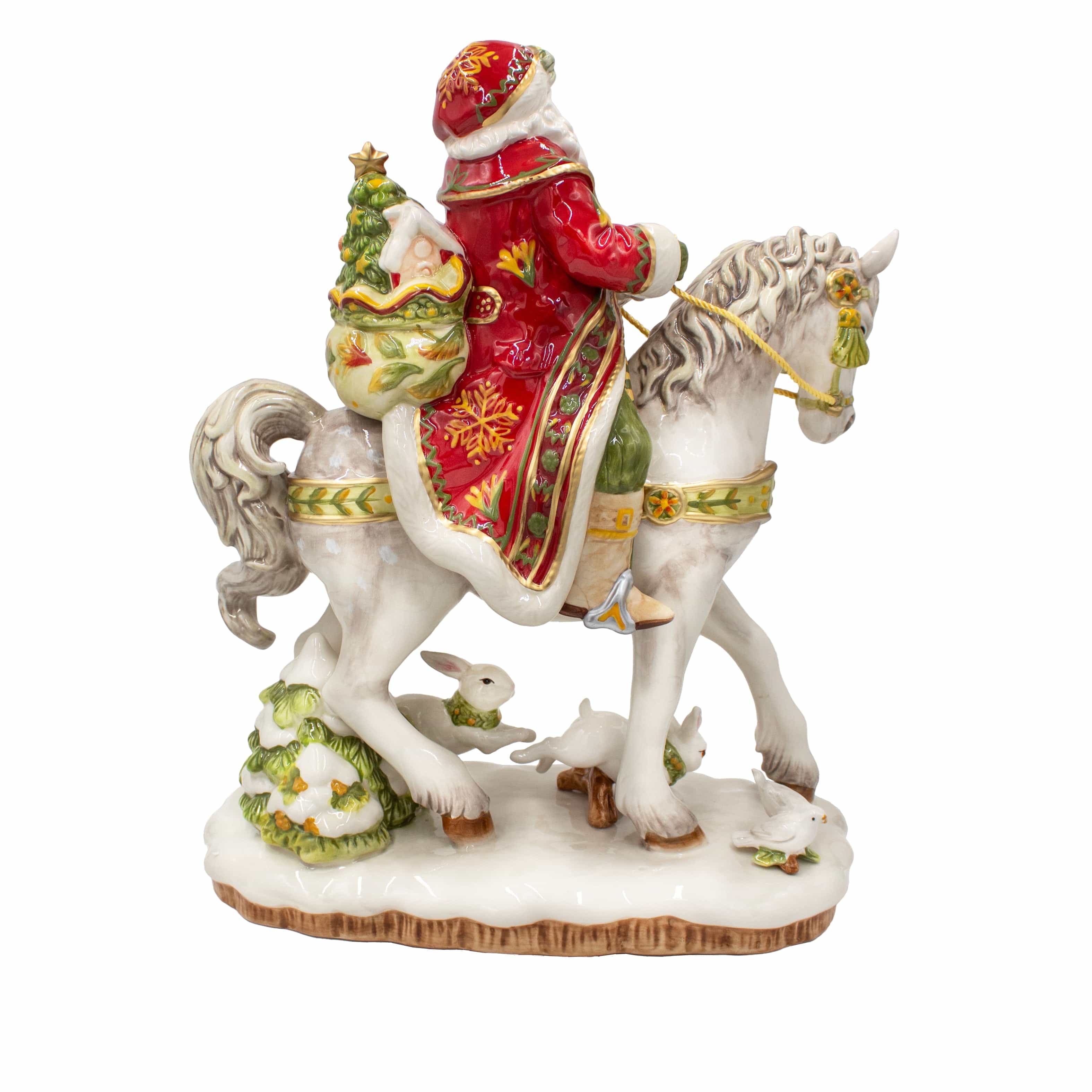 Damask Holiday Santa On Horse Figurine, 16 IN