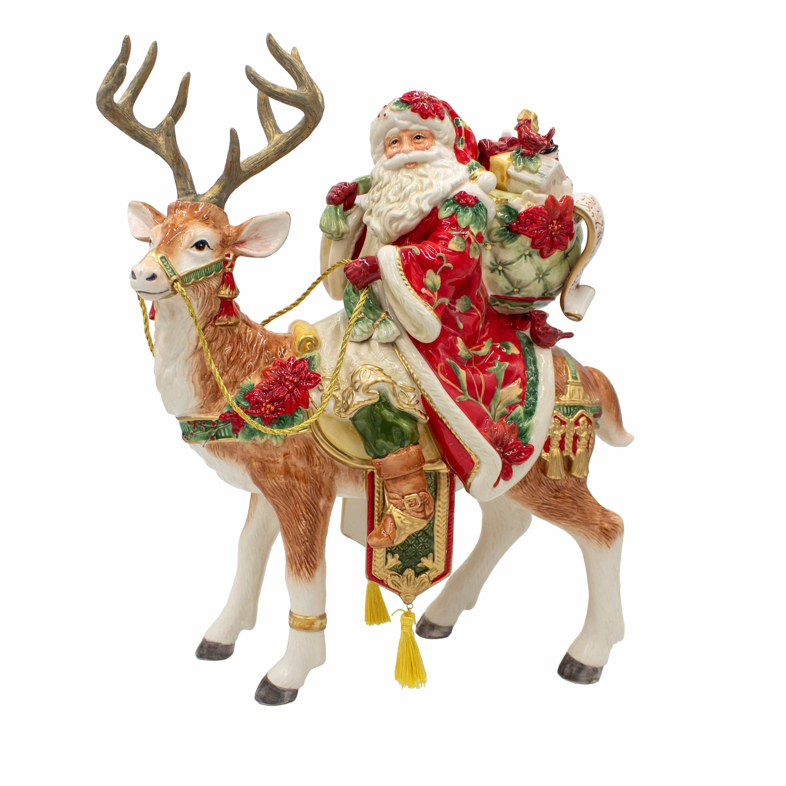 Cardinal Christmas Santa And Reindeer Figurine,16.5 IN