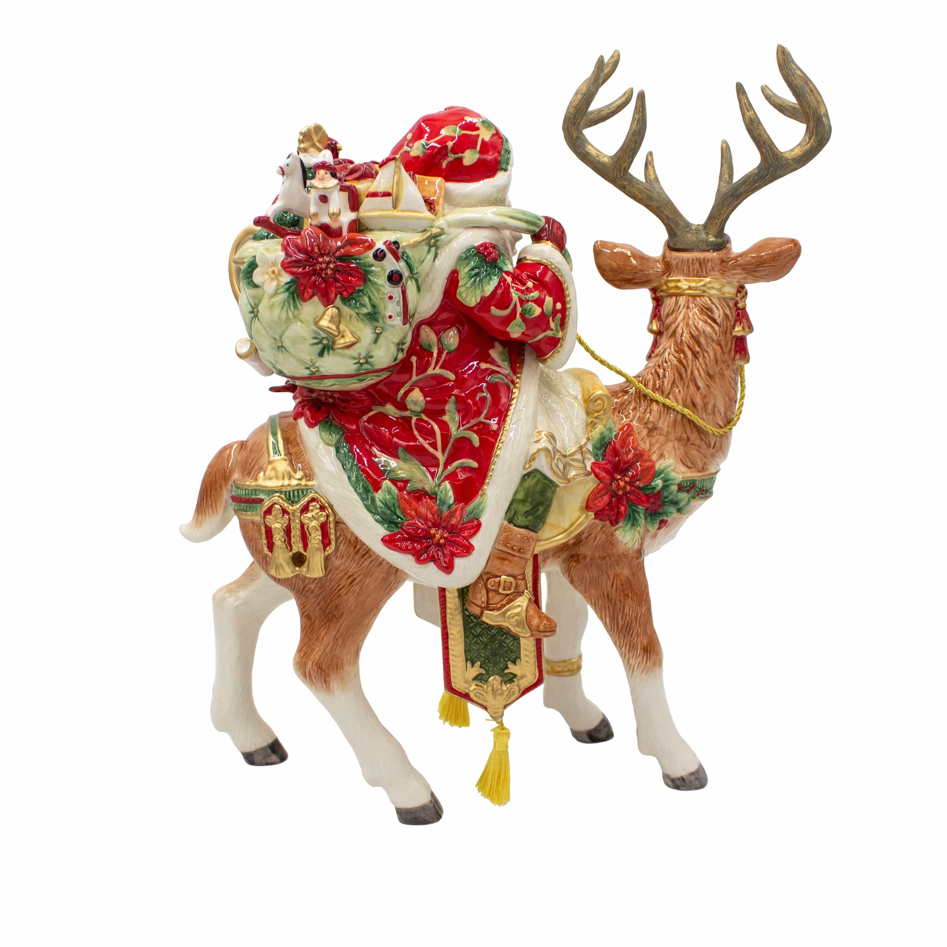 Cardinal Christmas Santa And Reindeer Figurine,16.5 IN