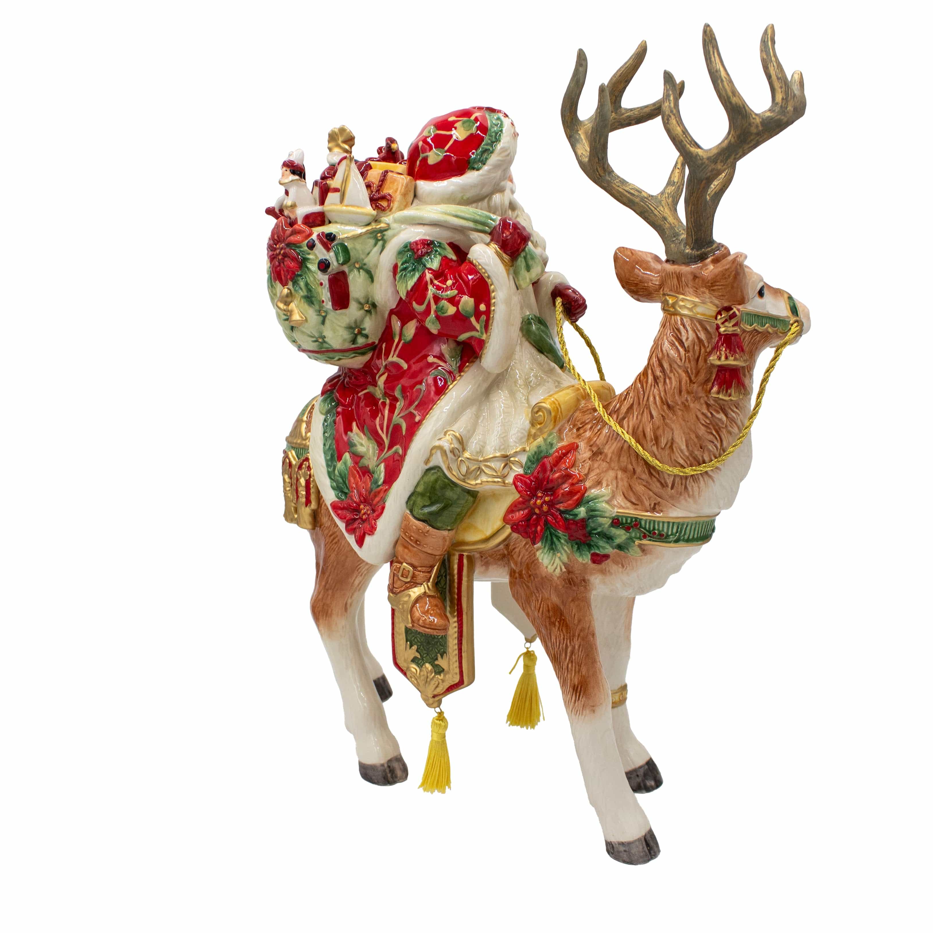 Cardinal Christmas Santa And Reindeer Figurine,16.5 IN