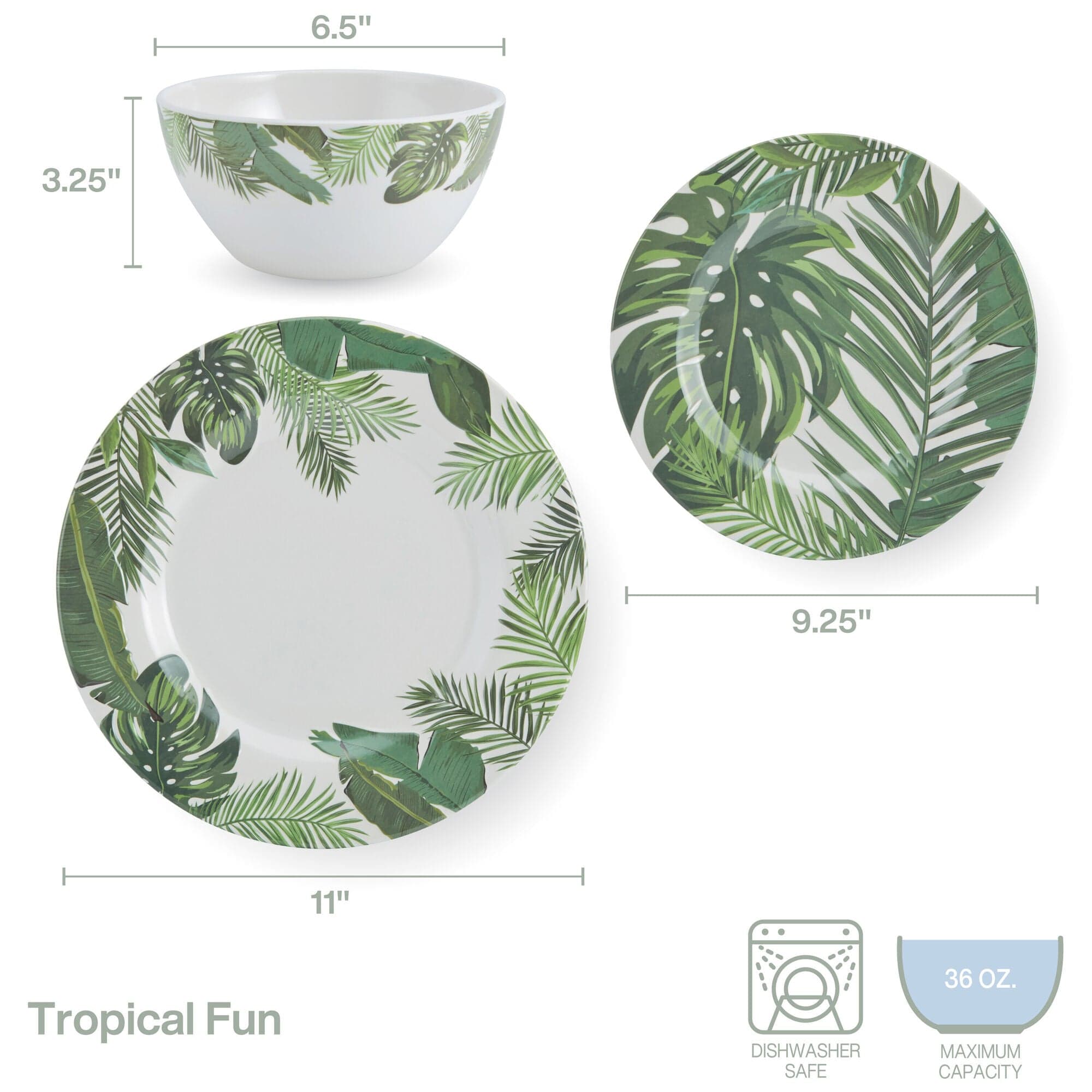 Tropical Fun Outdoor Melamine 12 Piece Dinnerware Set, Service For 4