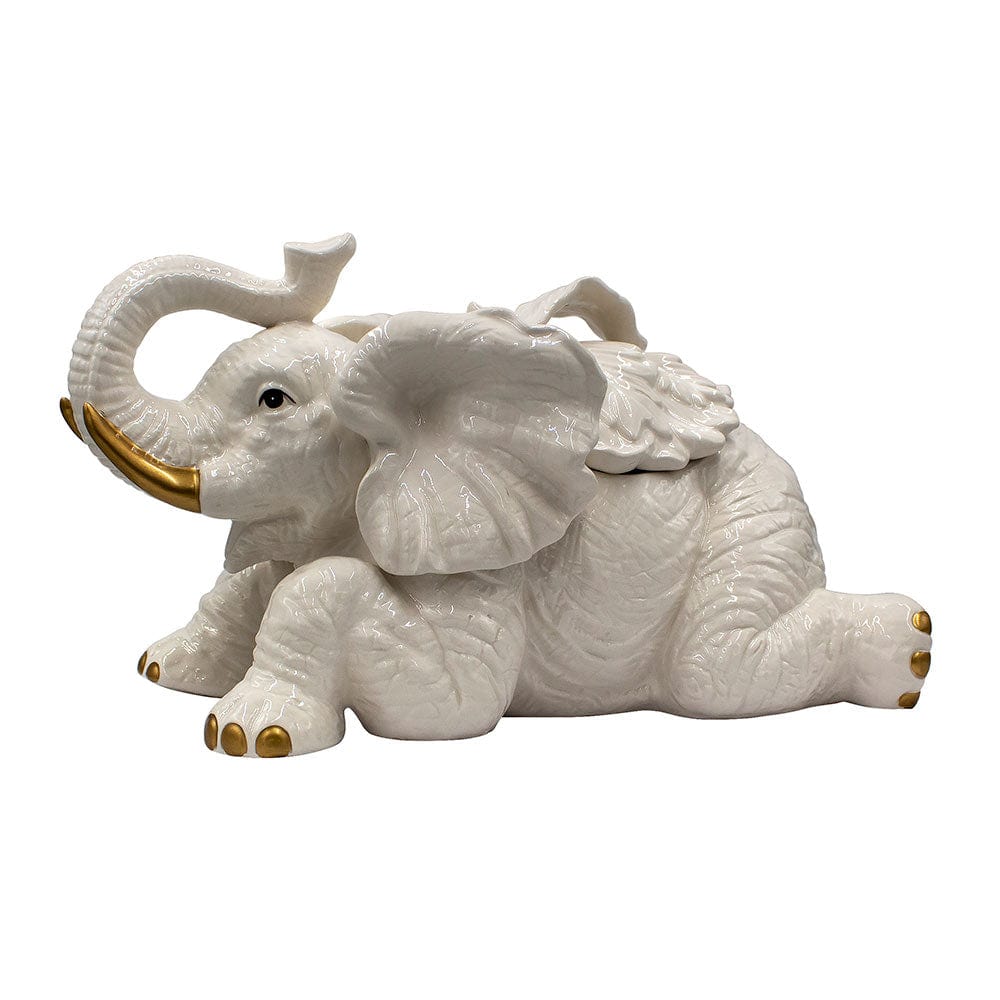 Villa Palm Elephant Cookie Jar Figurine 7.75 IN