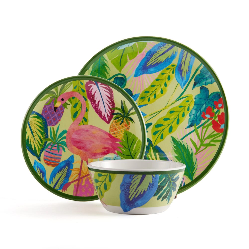 Flamingo Fling Outdoor Melamine 12 Piece Dinnerware Set, Service For 4