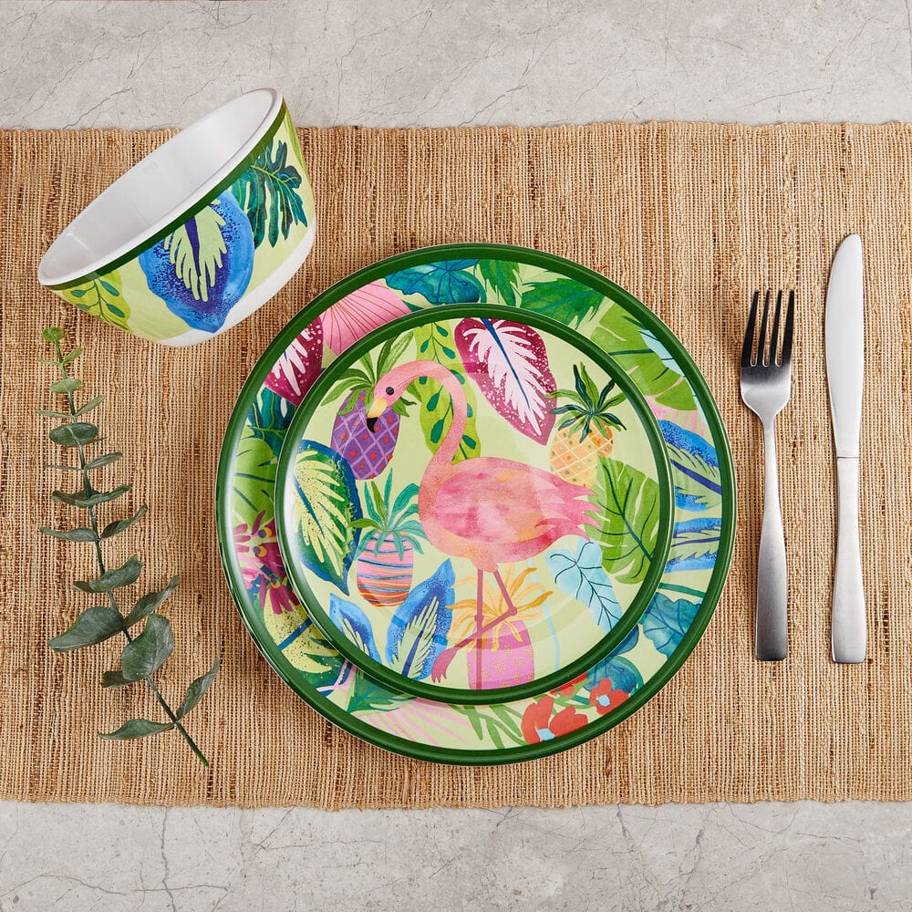 Flamingo Fling Outdoor Melamine 12 Piece Dinnerware Set, Service For 4