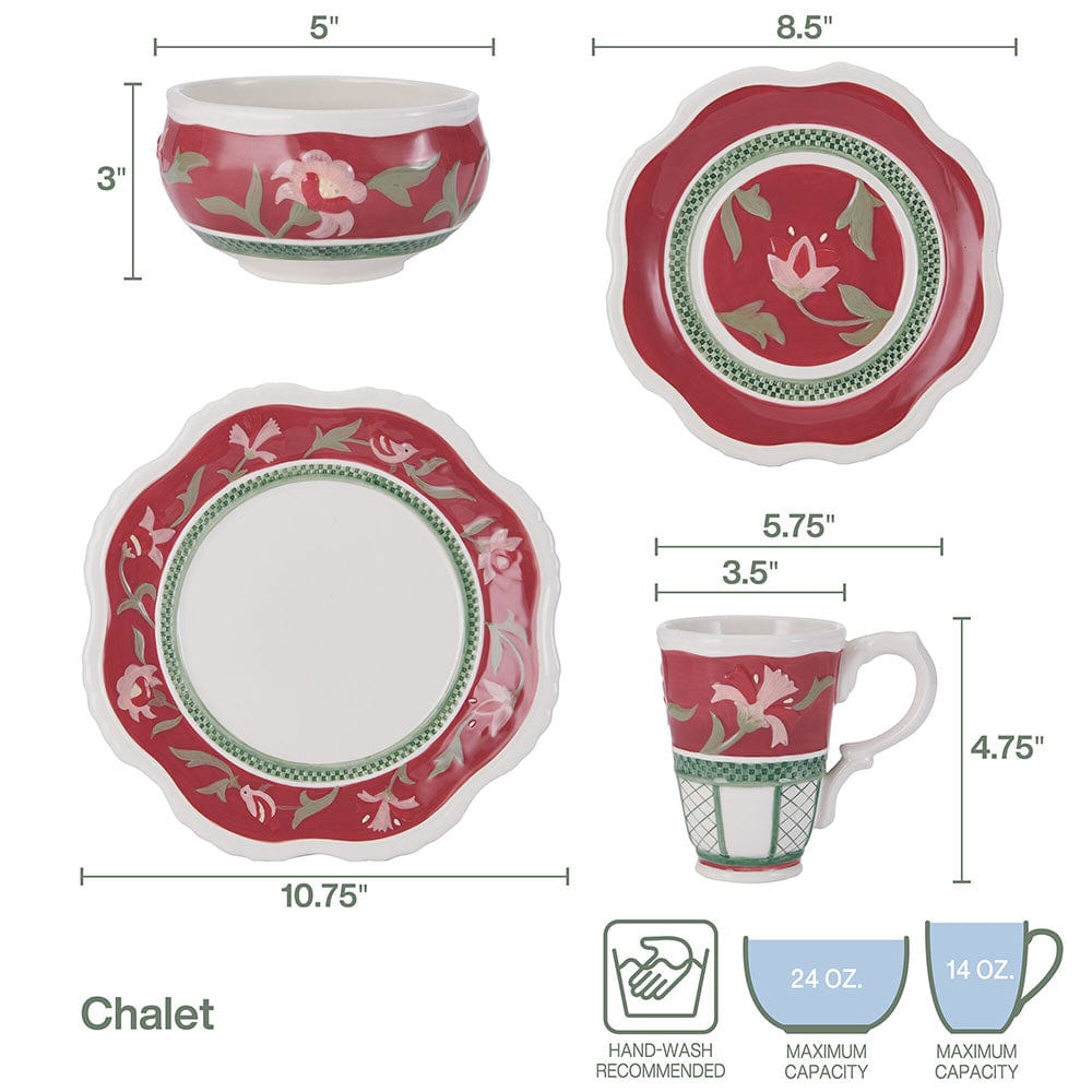 Chalet 16 Piece Dinnerware Set, Service For 4