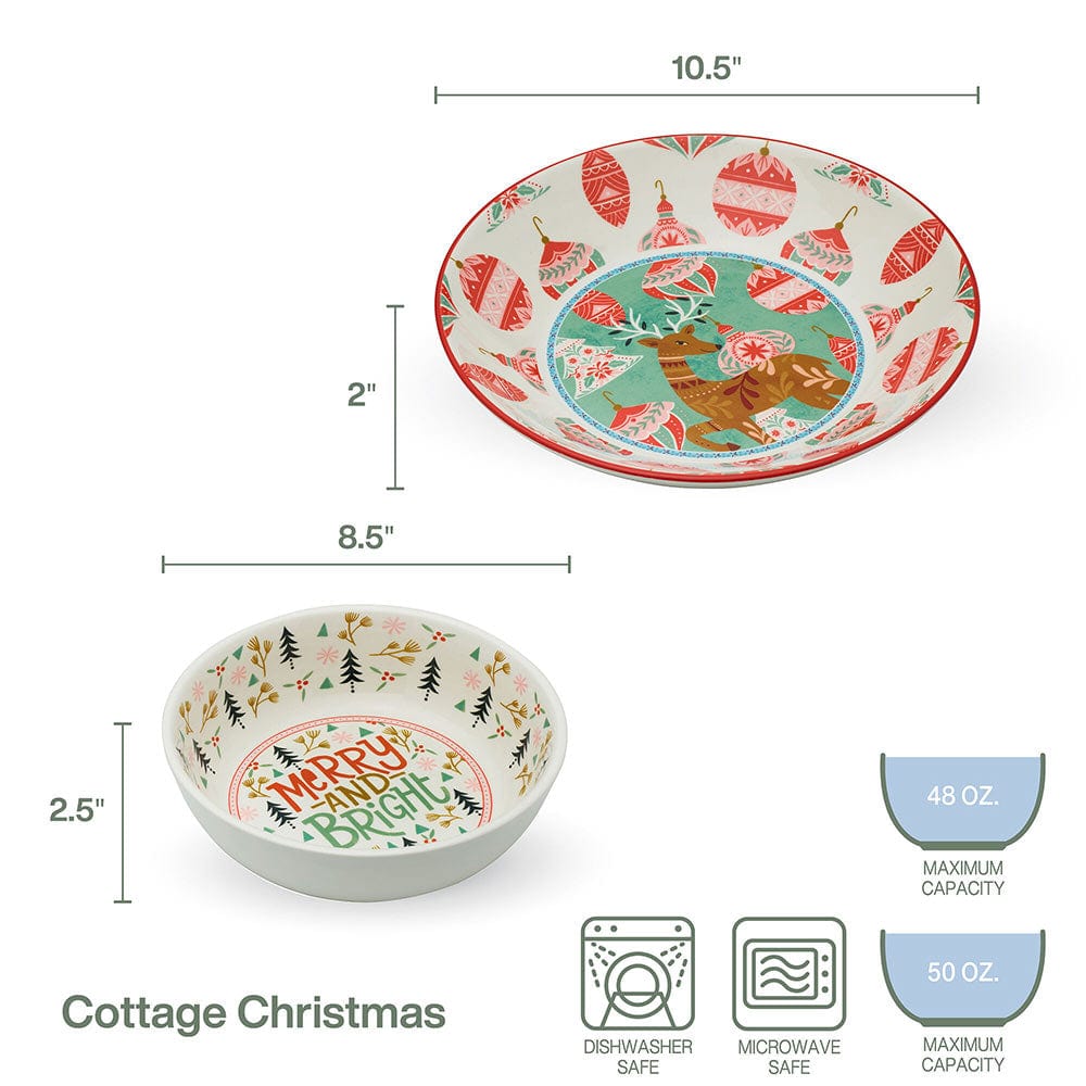 Cottage Christmas Set Of 2 Vegetable Serving Bowls