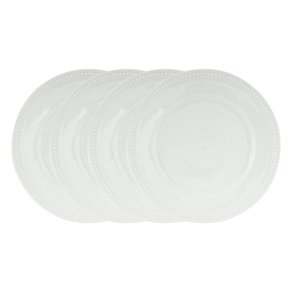 Everyday White® Beaded Set Of 4 Dinner Plates