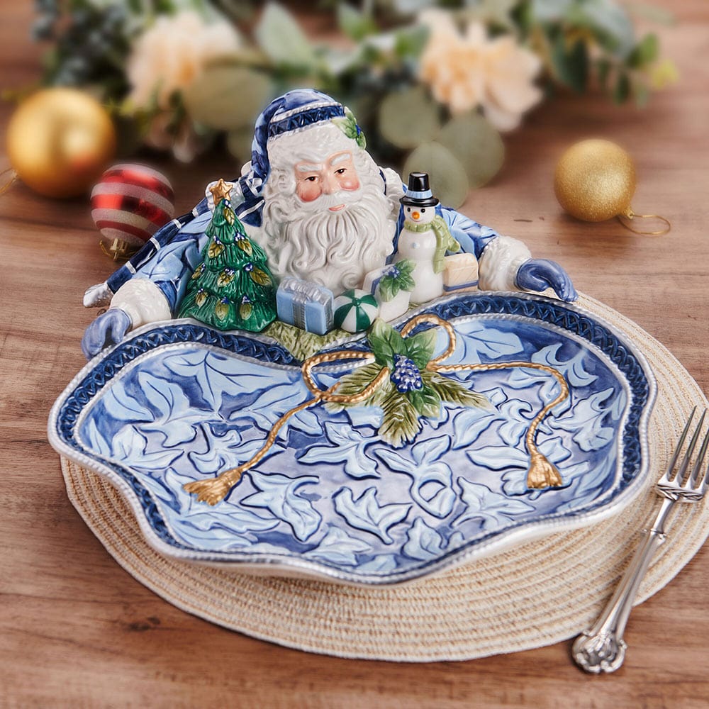 Holiday Home Blue Santa Serving Bowl