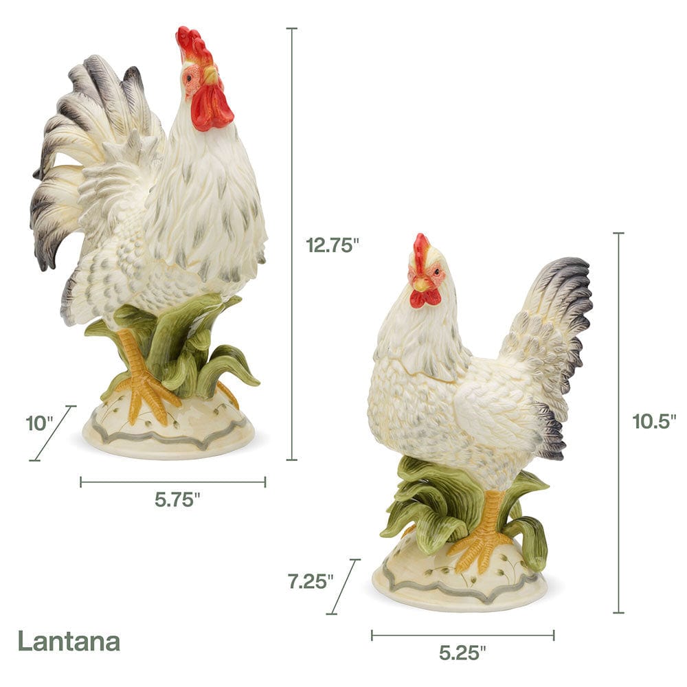 Lantana Rooster And Hen Figurines, Set Of 2