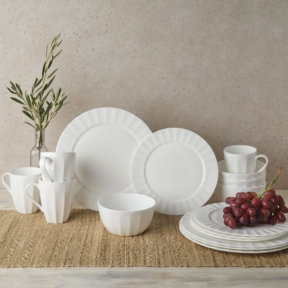 Nevaeh White Fluted 16 Piece Dinnerware Set, Service For 4