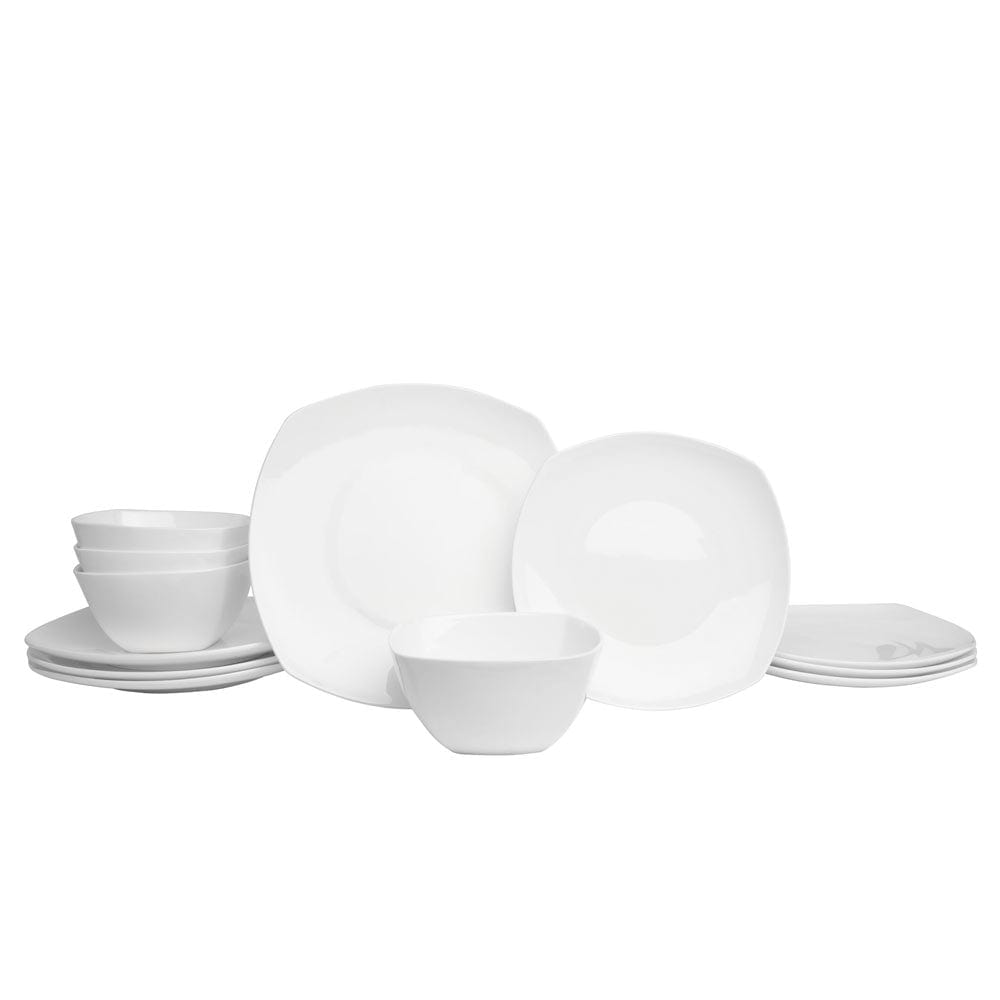 Nevaeh White Soft Square 12 Piece Dinnerware Set, Service For 4