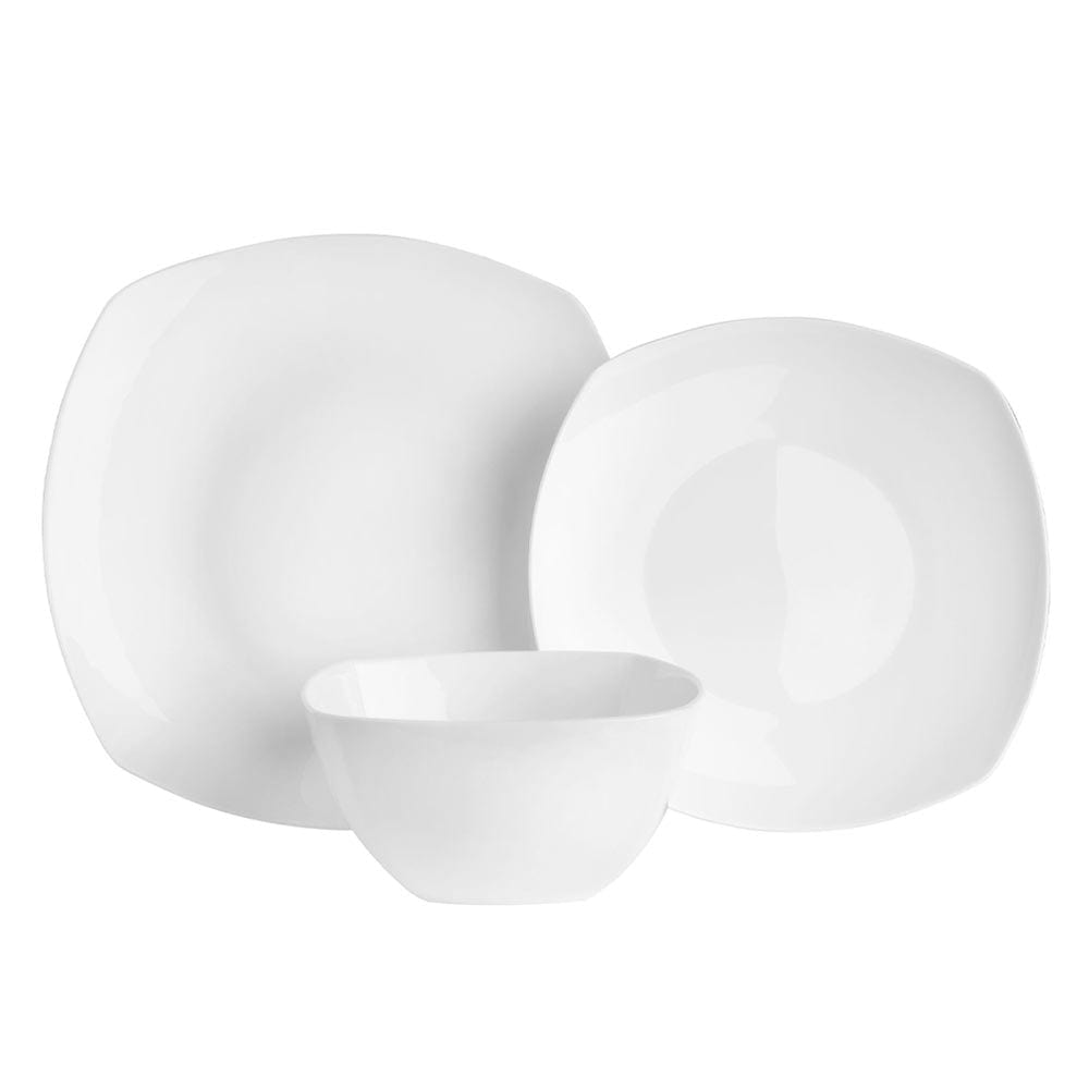 Nevaeh White Soft Square 12 Piece Dinnerware Set, Service For 4