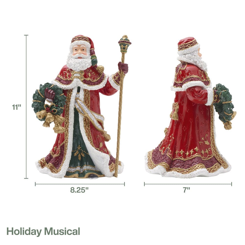 Noel Holiday Musical Santa Figurine, The First Noel, 11 IN