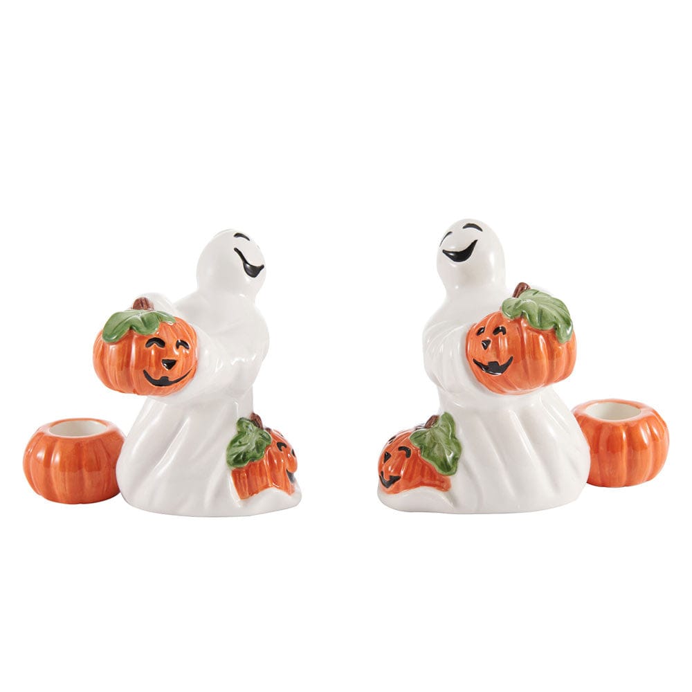 Halloween Pumpkin And Ghost Candleholders, Set Of 2