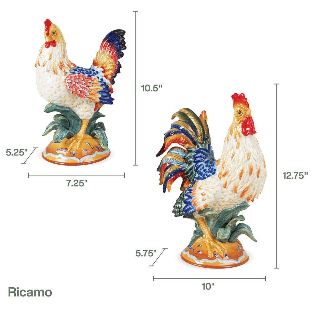 Ricamo Rooster And Hen Figurines, Set Of 2