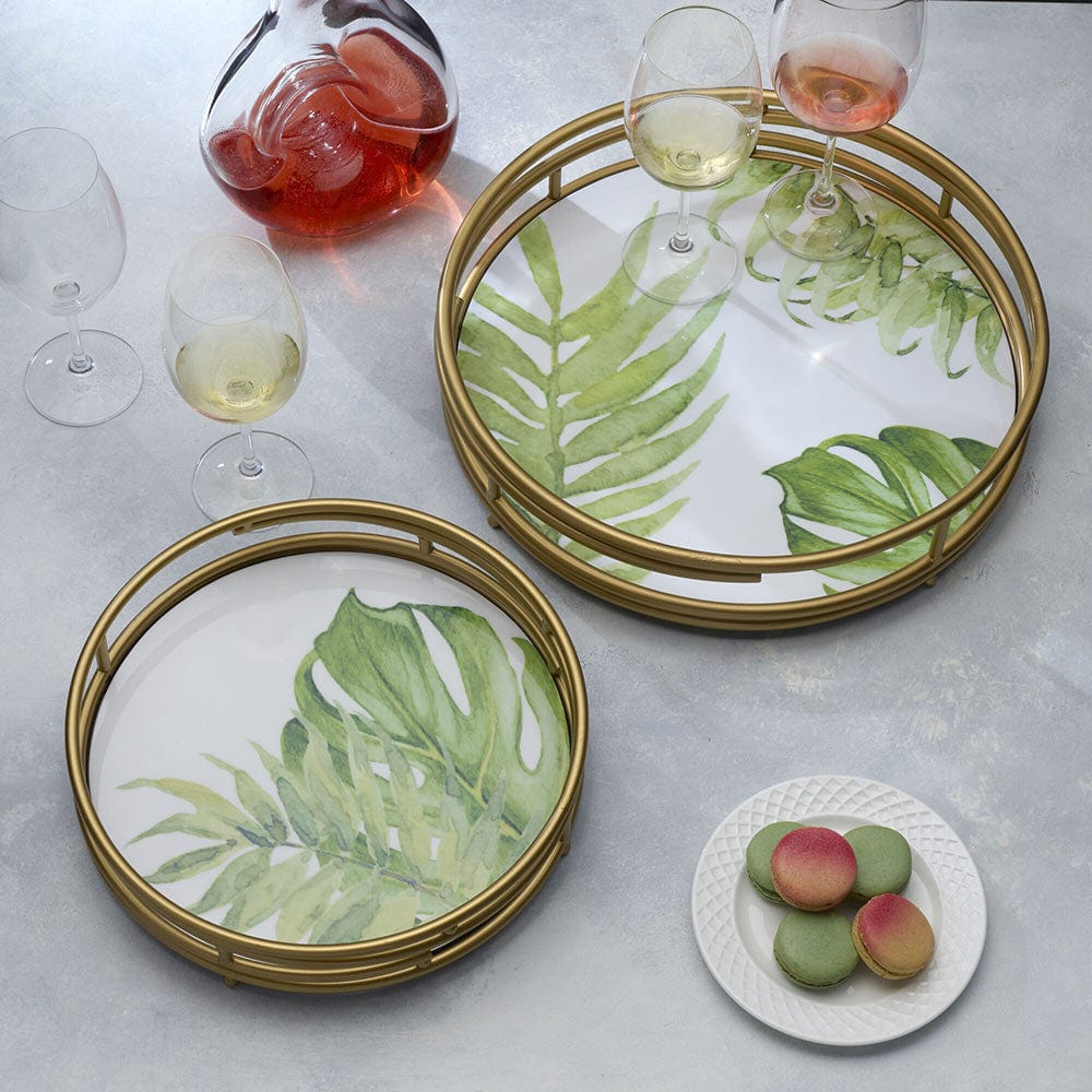 Villa Palm Set Of 2 Centerpiece Decor Trays