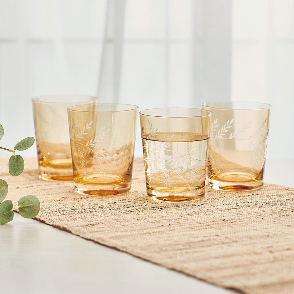 Wildflower Double Old Fashioned Glasses Set Of 4, Gold
