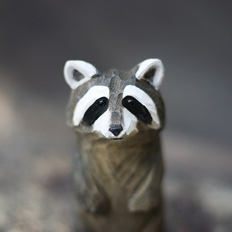 Handmade Carved Raccoon Figurine