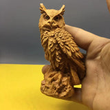 Hand-Carved Realistic Wood Owl Figurine