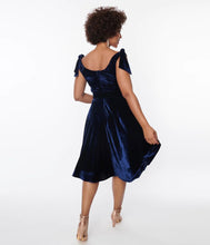 Load image into Gallery viewer, Navy Velvet Prairie Swing Dress
