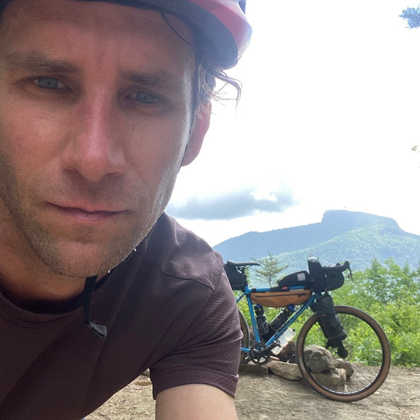 David Zell takes a selfie with his bike during the Wilson's Ramble Bikepacking race