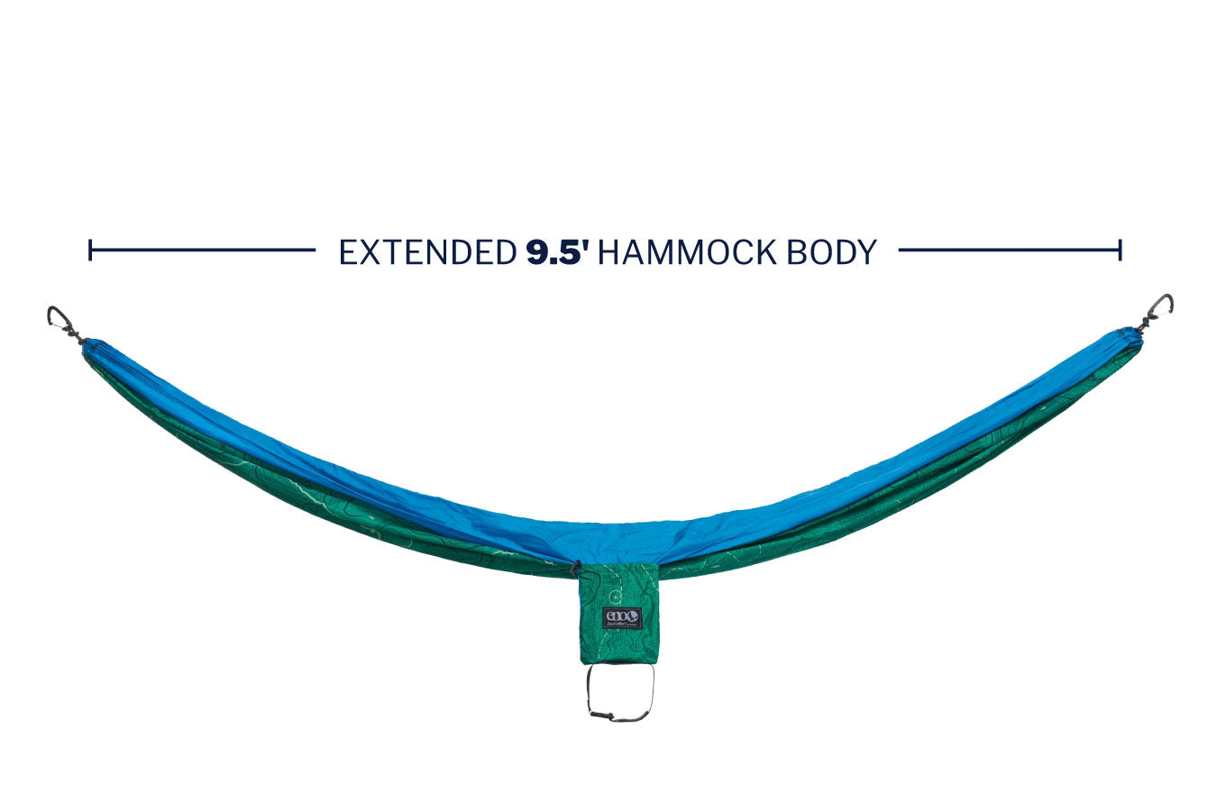 sideway view of DoubleNest hammock with 9.5' hammock body text callout