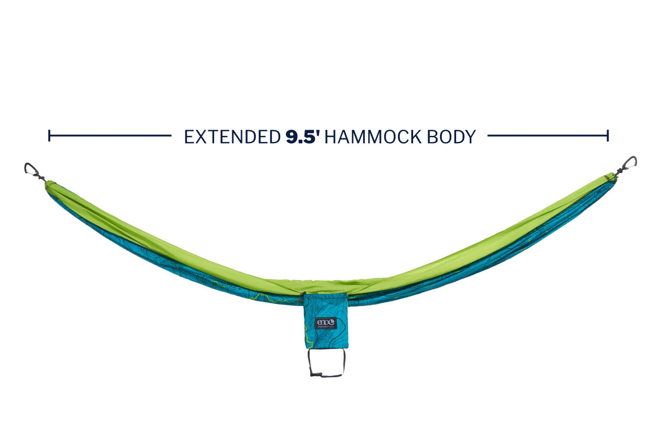 sideway view of DoubleNest hammock with 9.5' hammock body text callout