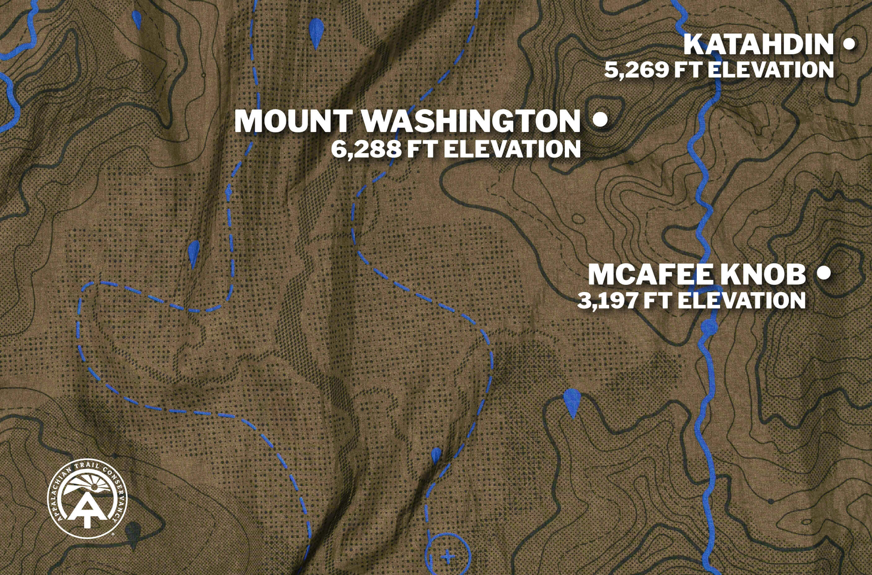 Hammock fabric closeup of the Appalachian Trail print topography details